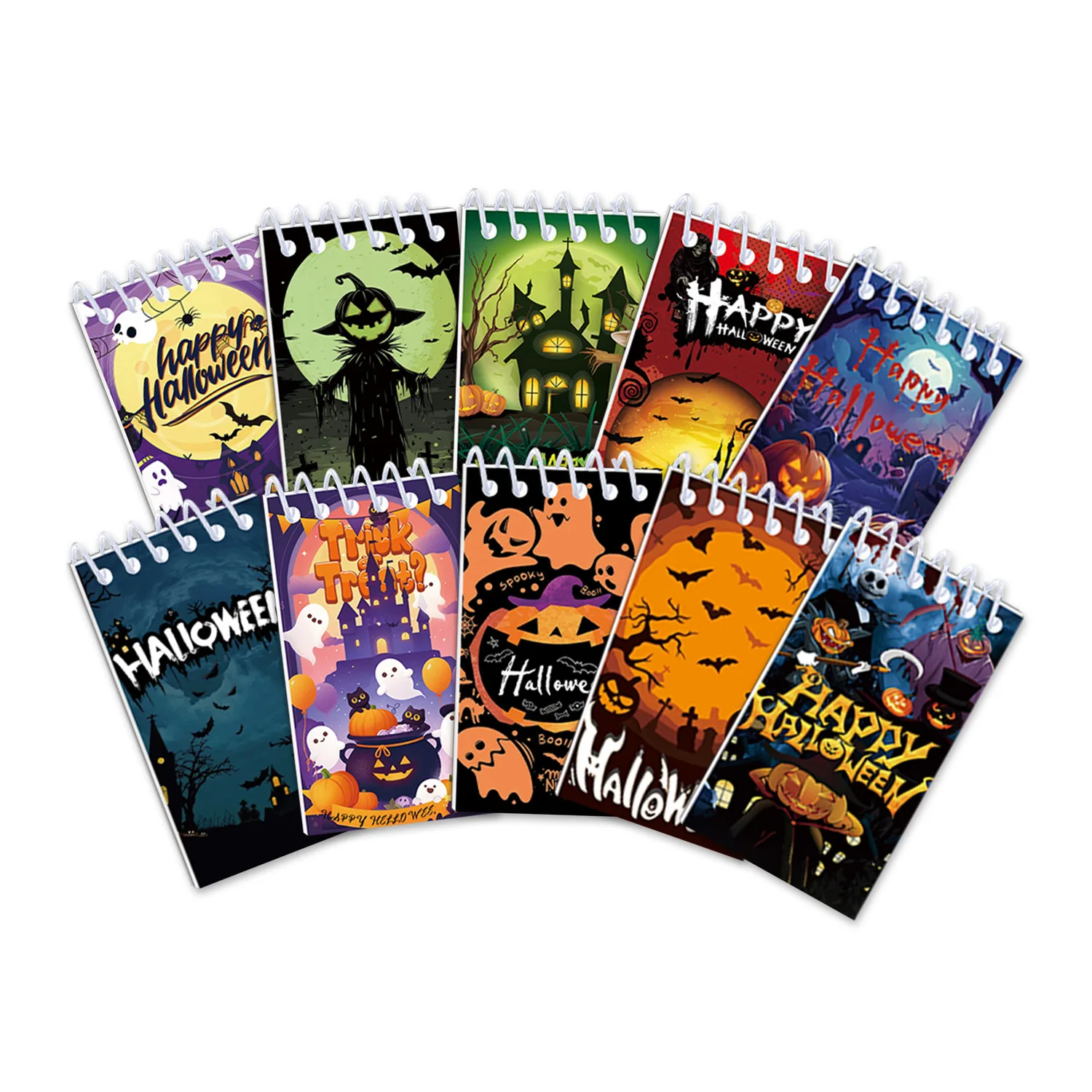 10 pçs halloween mini blocos de notas férias mini espiral notebooks abóbora fantasma casa assombrada padrão para crianças festa de halloween