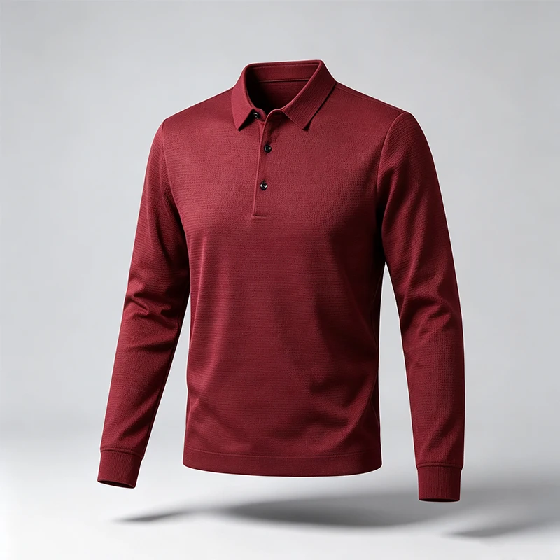 Herren Strukturiertes Waffel-Langarm-Poloshirt, Reguläre Passform, Weich, Knitterresistent, Business-Casual Alltags-Pullover-Oberteil – Detail 11