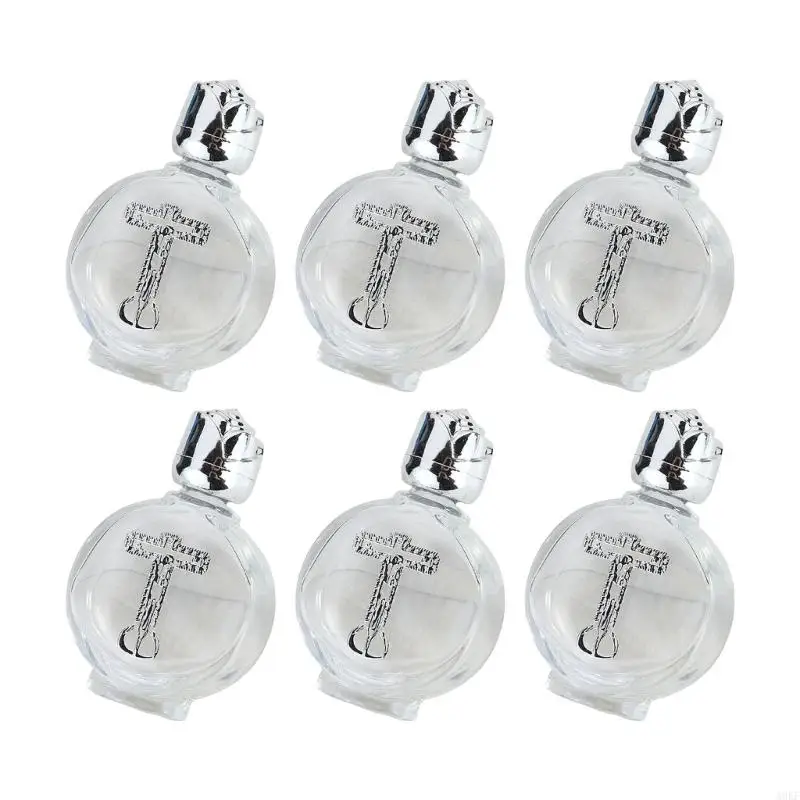 

Pack of 6 Crystals Glass Holys Water Bottles 15ml Round Silver for Religious Ceremonies and Essential Oil A0KF