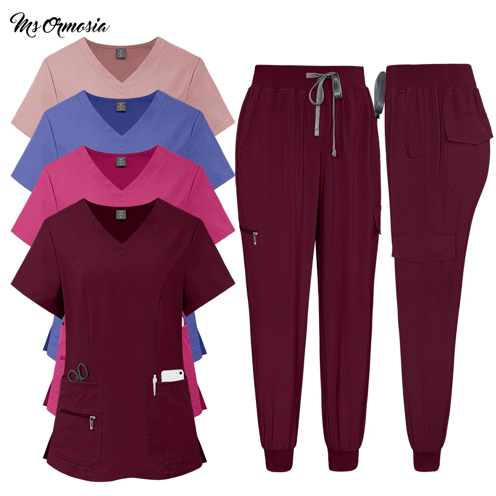 

Новые высококачественные медицинские скрабы для кормления, униформа медсестры, топ с короткими рукавами и v-образным вырезом + брюки, комплект для мужчин и женщин, разноцветная рабочая одежда для зоомагазина