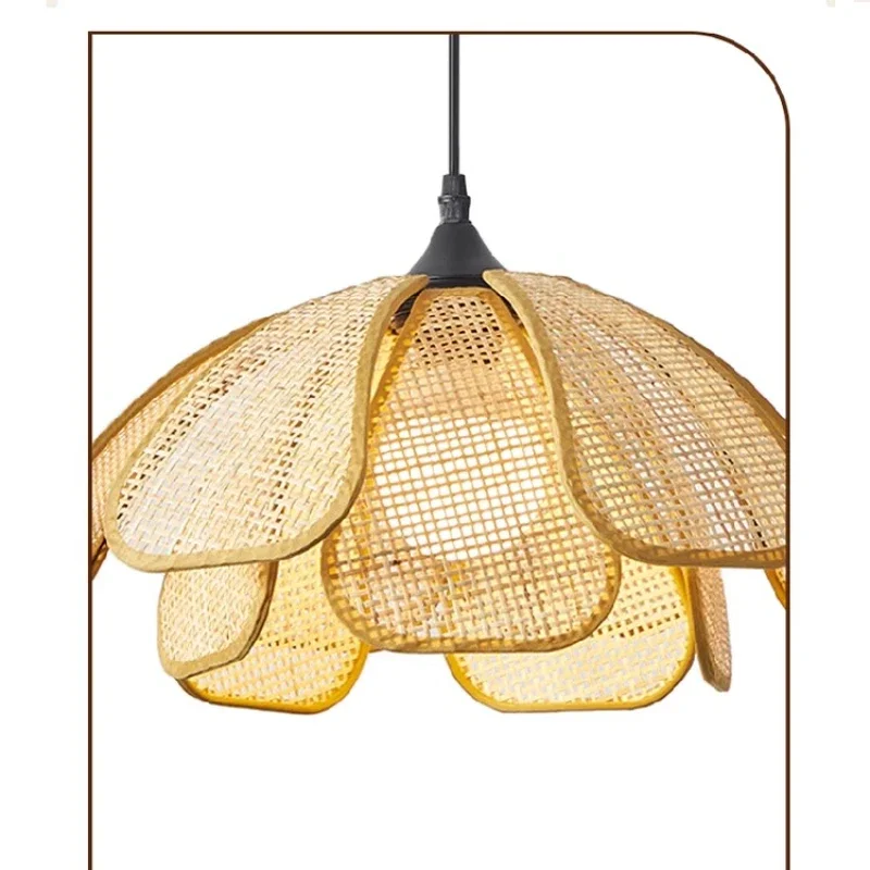 rattan chandelier retro, artistic petal handmade restaurant lamp, creative and simple design sense, homestay zen lamps