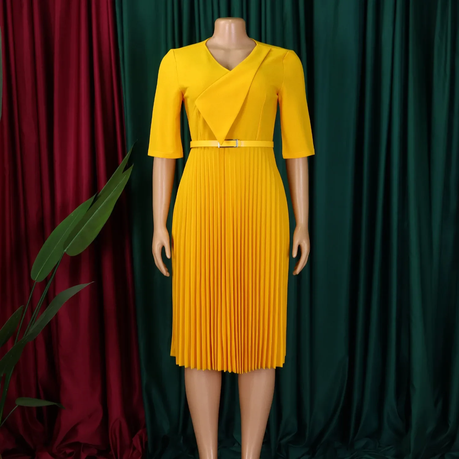 

Customized Elegant Dress Women for Wedding Party 2025 Summer African Short Sleeve V-neck Polyester Midi Pleat Dress Dashiki Afri