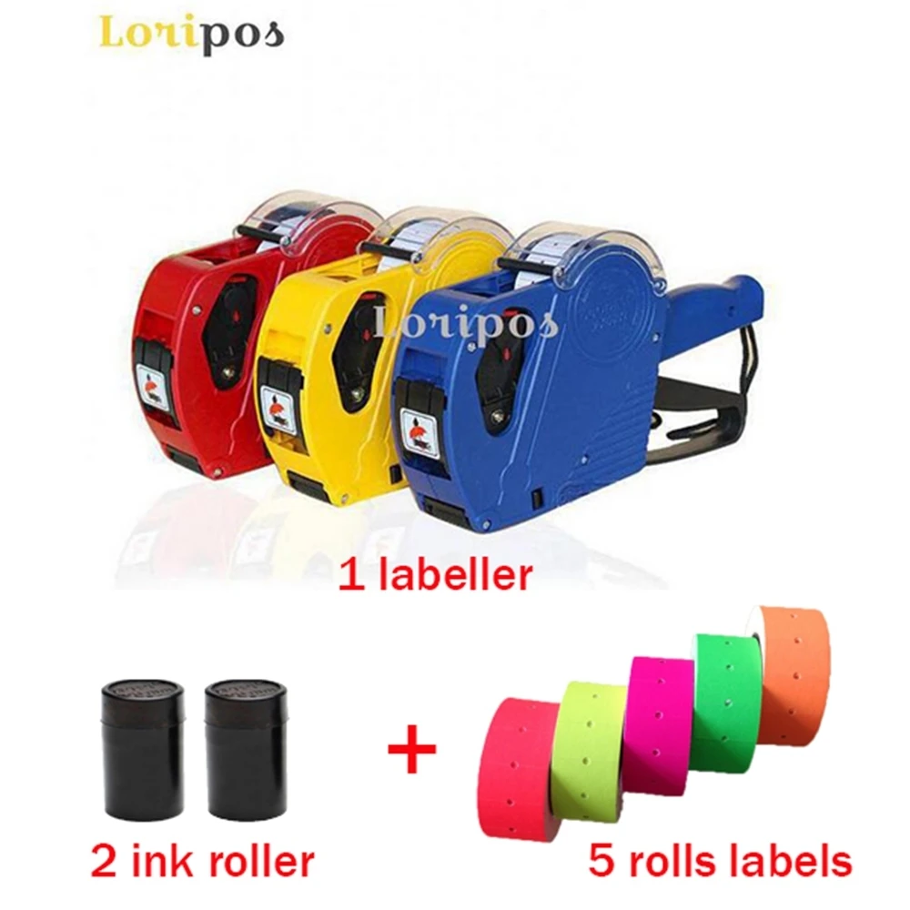 Single Line Price Labeller Set 1, Handheld Pricing Gun + 5500 Labels + Ink Rollers, Date Price Labeler Sticker Tag Printer