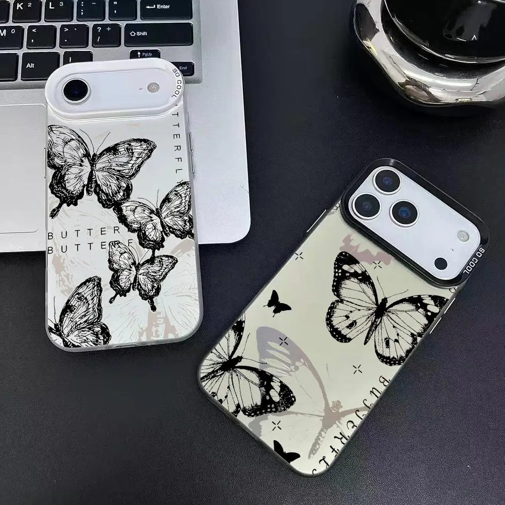 ريترو الأسود فراشة الأزياء حالة الهاتف آيفون 17 16 15 14 13 12 11 برو ماكس الهواء ماتي الليزر أورورا للصدمات فوندا #2