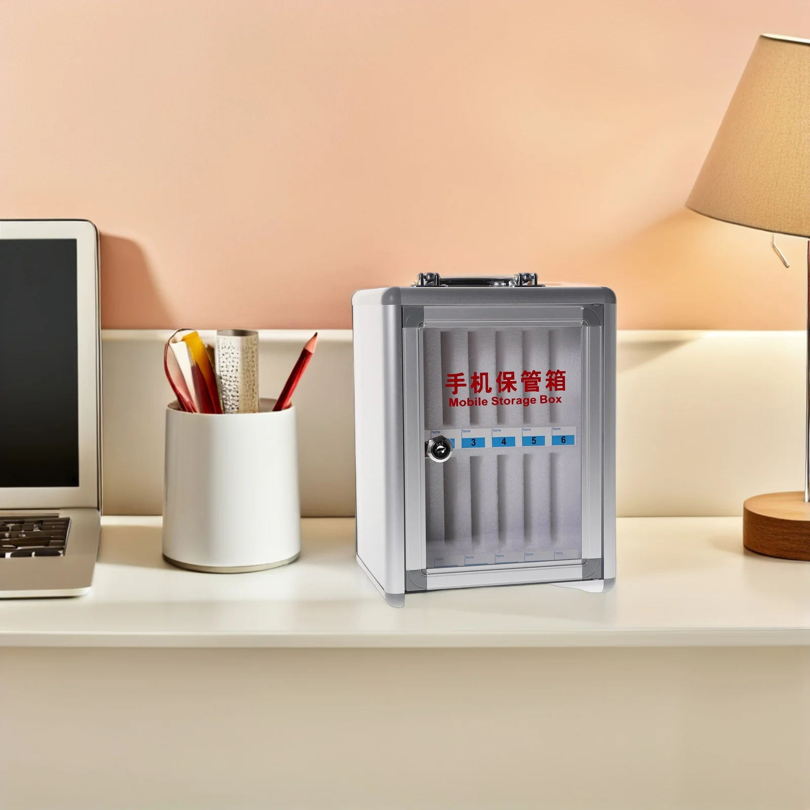 12 فتحات سبائك الألومنيوم الهاتف الخليوي خزانة مقاوم للماء مكافحة الضغط Mdf صندوق خزانة قفل أمان الحائط الهاتف المحمول #5
