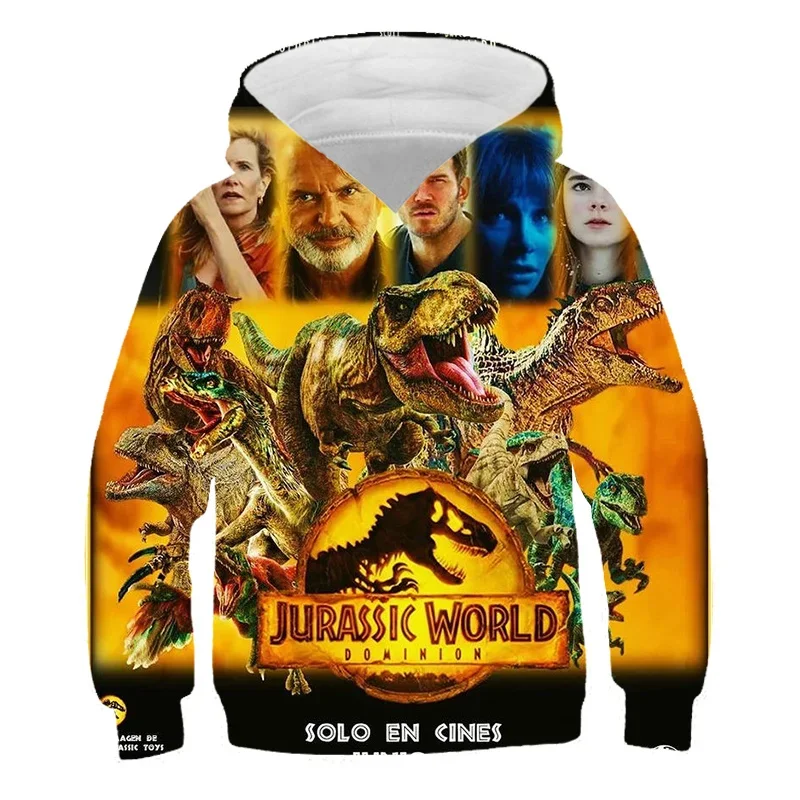 Jurassic World Dominion Winter Hoodie Cartoon Print Sweater Baby boys Hoodie Dinosaur Children's Hooded Fashion Kids Sportswear