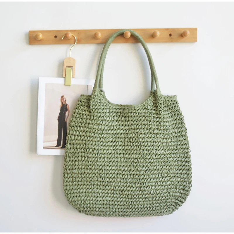 Vintage Einfarbige Gewebte Schultertasche, Minimalistische Casual Pendler-Handtasche für Frauen, Sommer Strand Handgefertigte Leichte Tasche – Detail 15