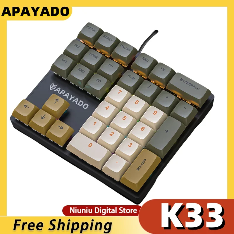 APAYADO K33 Mechanical Numeric Keyboard Left-Hand One-Handed Financial External Small Keyboard Pbt Sublimation Keycap