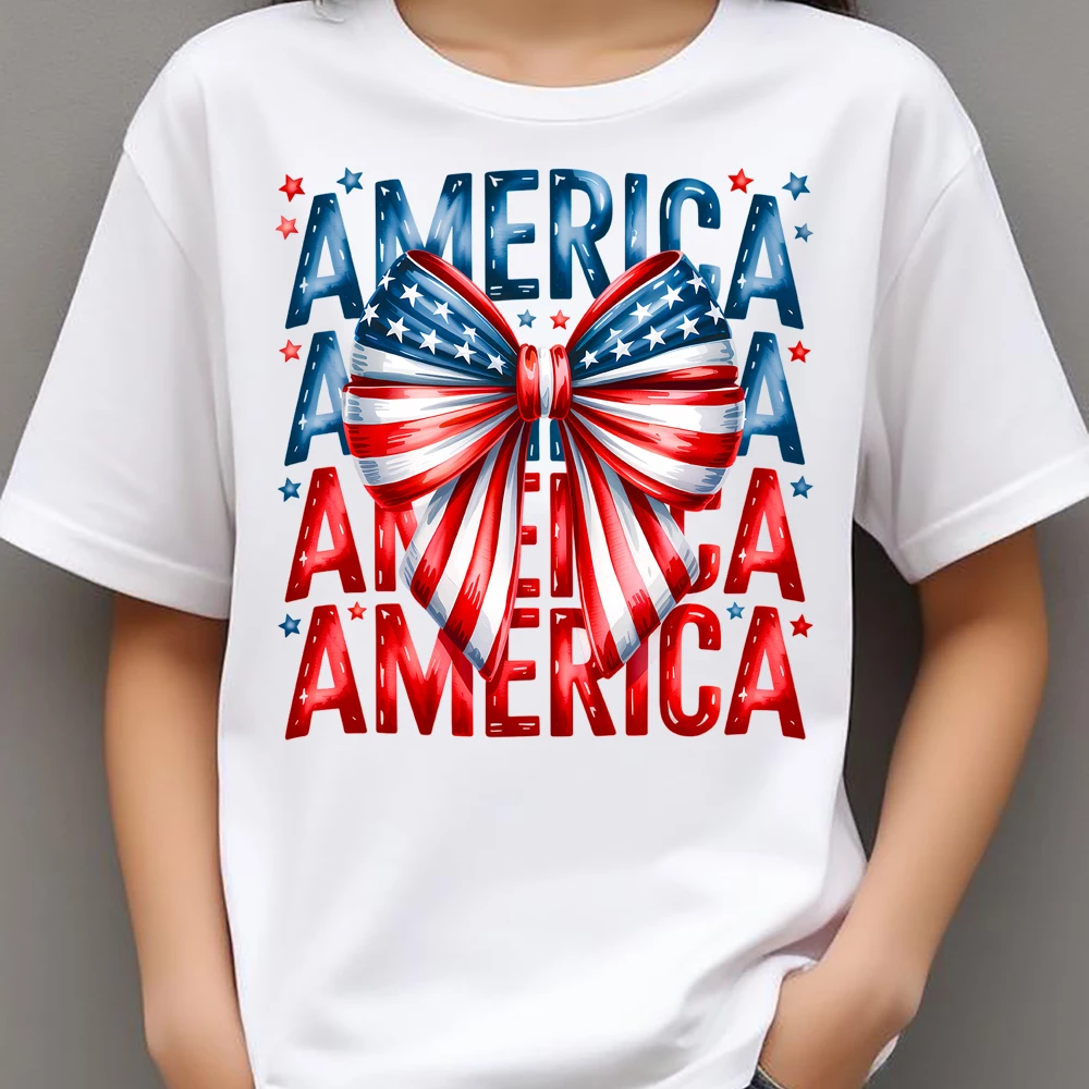 Fashion American Letter Big Bow Heat Transfer Patches For Clothes DIY A-Level Washable T-shirts Iron-on Thermal Stickers