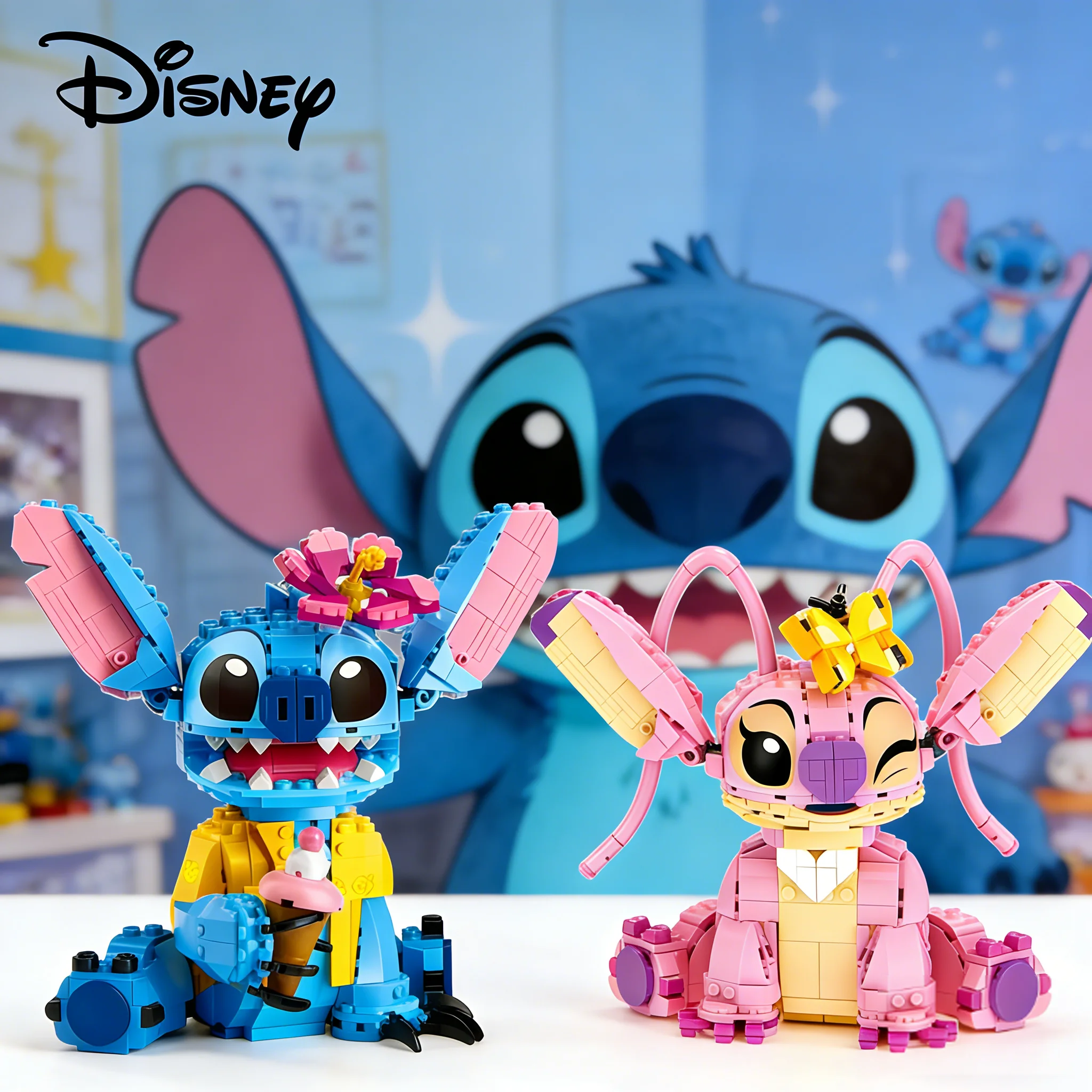 

New Stitch Angel CP Building Blocks Large Piece Cartoon Toys with Moving Ears Kids Assembly Gift for Boys Girls Birthday