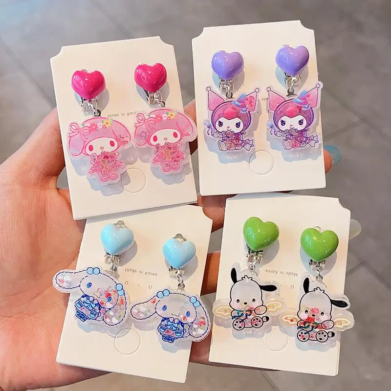 Resin Series Sweet Cute Sanrio Ear Clip Cartoon Kuromi Mymelody Pochacco Princess No Ear Holes Accessories Versatile Fashionable