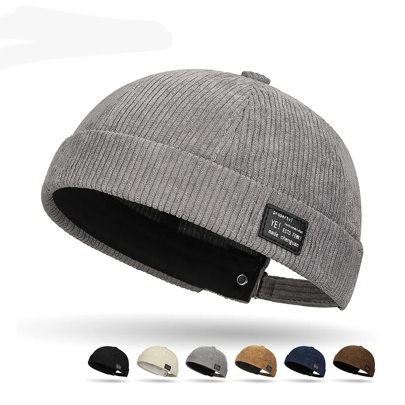 Herbst- und Wintermütze aus Cord ohne Krempe, personalisierte Yuppie-Mütze, gestreifte Melonenhautmütze aus Samt für Herren und Damen