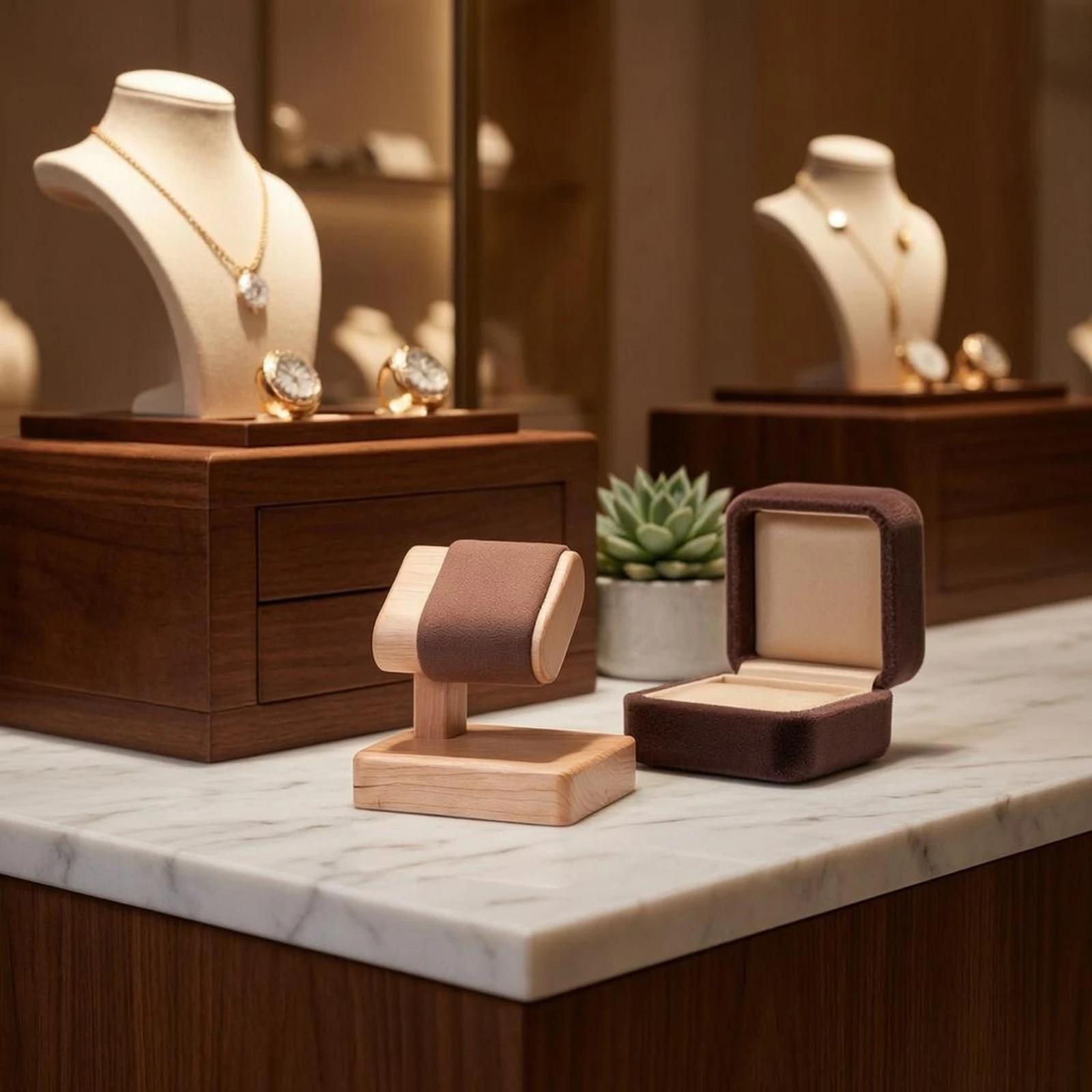 

Wooden Watch Display Stand Rectangular Base Padded Watch Cradle Stand Upright Support Compact