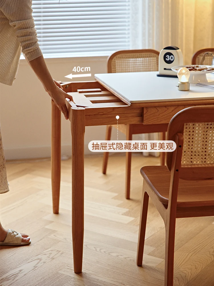 Nordic solid wood slate retractable Japanese cream log style simple folding dining table