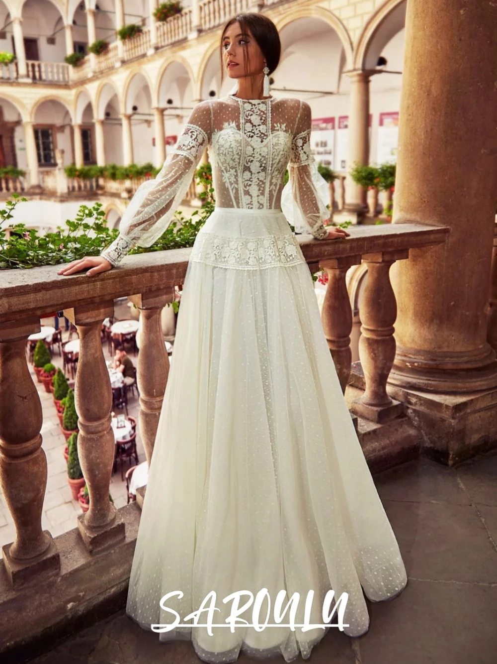 

Женское свадебное платье трапециевидной формы в стиле бохо с пуговицами сзади, иллюзорный топ, романтическое свадебное платье с круглым вырезом по индивидуальному заказу, очаровательная эксклюзивная одежда для невесты