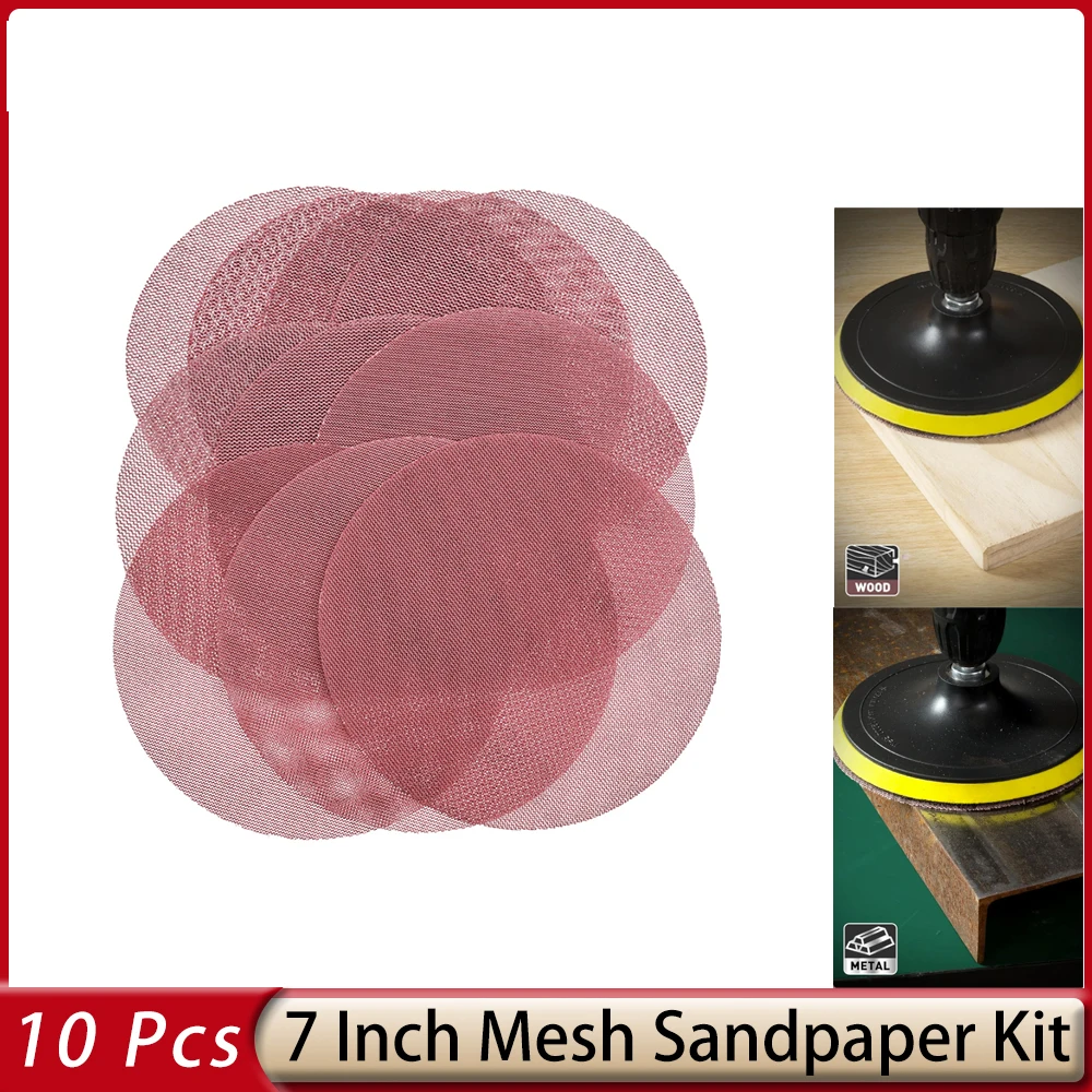 10Pcs 7 Inch Mesh Abrasive Sanding Discs Hook Loop Dust-Free Anti-Blocking Net Sandpaper for Auto Body & Wood Dry Sanding