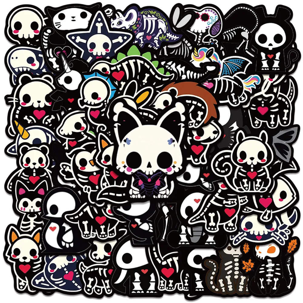 50pcs Cute Dinasour Birds Fish Animals Sticker Cartoon Skeleton Skull Sticker For Kids Adults Laptop Guitar Phone Vinyl Decals