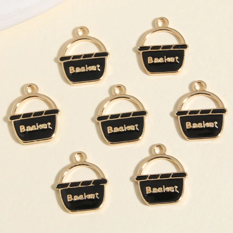 10pcs Gold Color 17x14mm Lovely Enamel Basket Charms Tool Pendant Fit Necklaces Earrings Jewelry Making Handcrafted Accessories