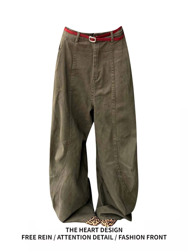 

American Retro Military een Workwear Jeans Women's Spring Street Loose Slim Wide Leg Pants Drape Casual Trousers