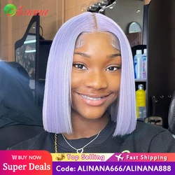 Lavender Purple Straight Short Bob Human Hair Wigs 5X5 Lace Closure Wig 613 Colored Lace Frontal Human Hair Short Wigs For Women