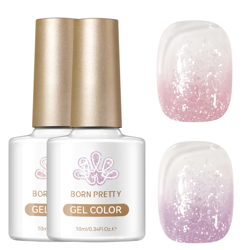 BORN PRETTY 1-2 Stück Rosa Flatternde Flocken Jelly Gel Nagellack 10ml Nail Art Semi-Permanent Maniküre Abziehbarer LED-Nagellack