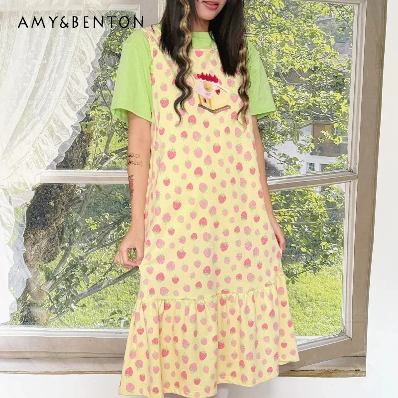 

Japanese Original Design Fruit Print Women's Vest Dress 2026 Summer New Sweet Cool Cute Loose Thin Sleeveless Dresses Ladies