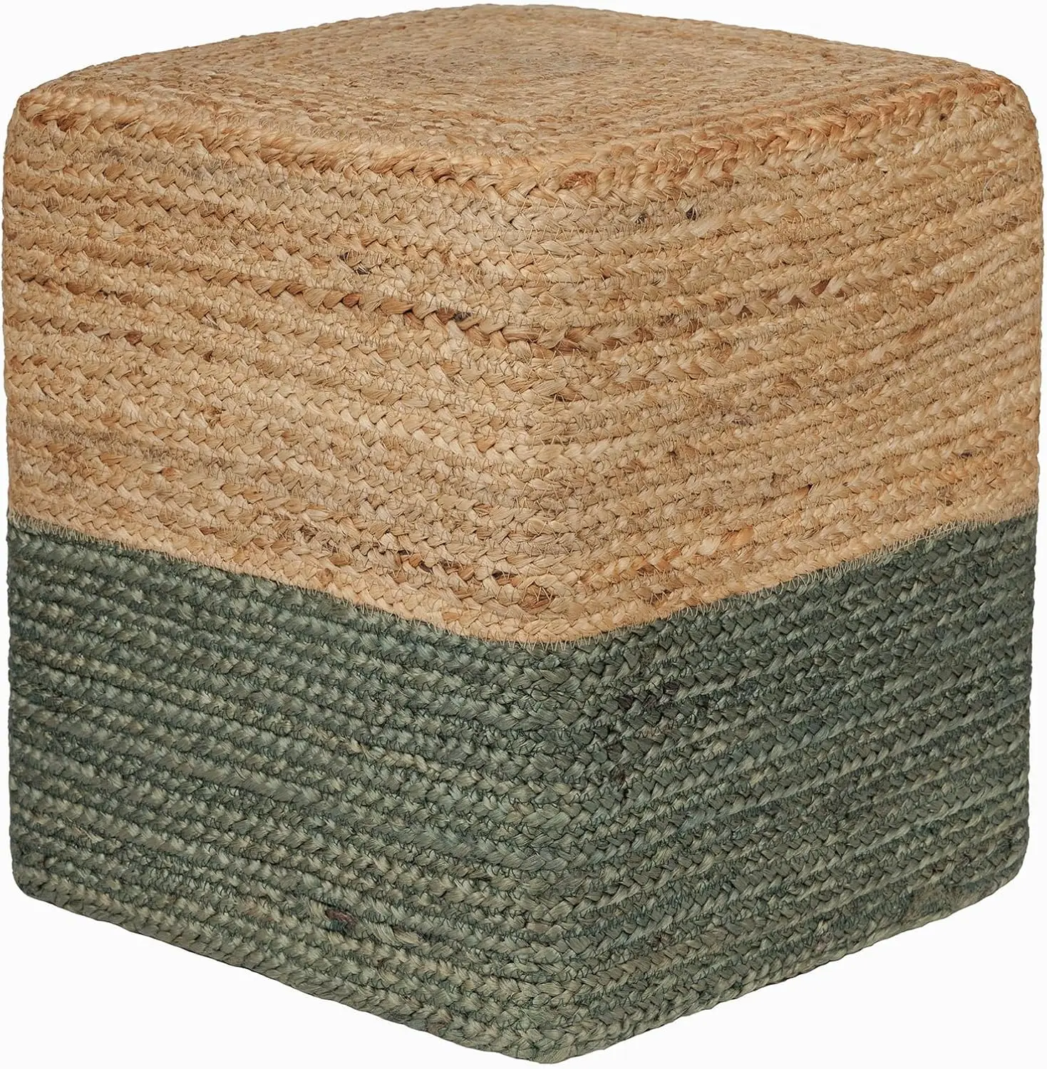 

Cube Pouf Foot Stool Ottoman - Jute Braided Pouffe Poof Accent Sitting Footrest (14.5”x14.5”x16”; Natural Olive)