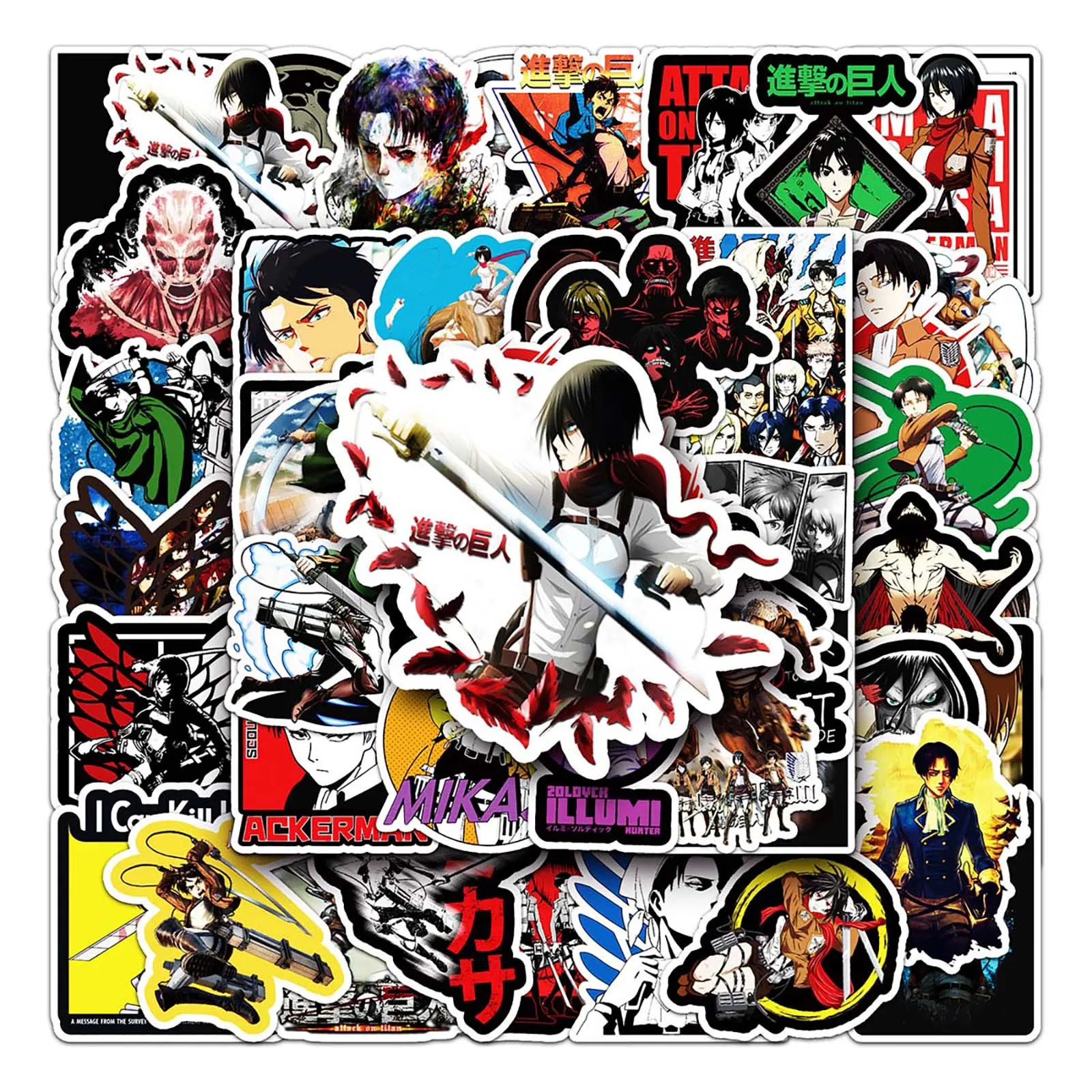 51/30/10PCS Eren Jaeger Mikasa Ackerman Armin Arlert Popular Anime Peripheral Graffiti Luggage Cup Laptop Decorative Stickers