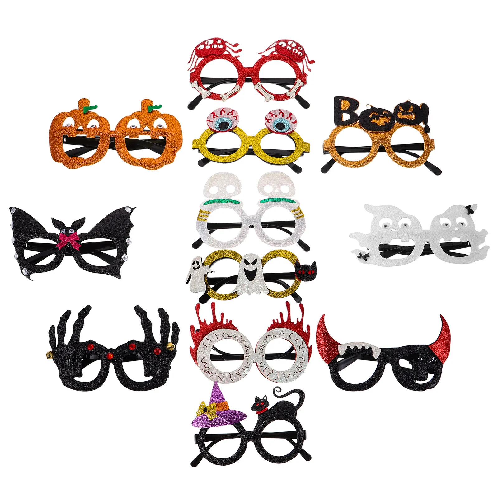 

Набор из 12 очков для Хэллоуина: блестящие пластиковые очки с черепами, призраками и тыквами, реквизит для фотозоны, необычные украшения для глаз