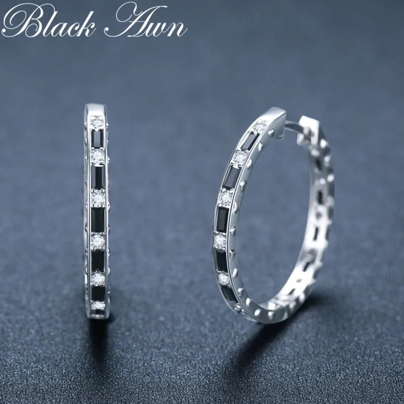 Black Awn 2024 New Square Circle Hoop Earrings For Women Shiny Cubic Zircon Earring Trend Party Jewelry Couple Gift  I268