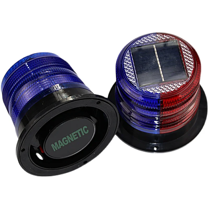 Solar Powered LED Warning Light Burst Flashing Car Truck Signal Night Light Red and Blue Warning Flashing Magnet Car Roof Light