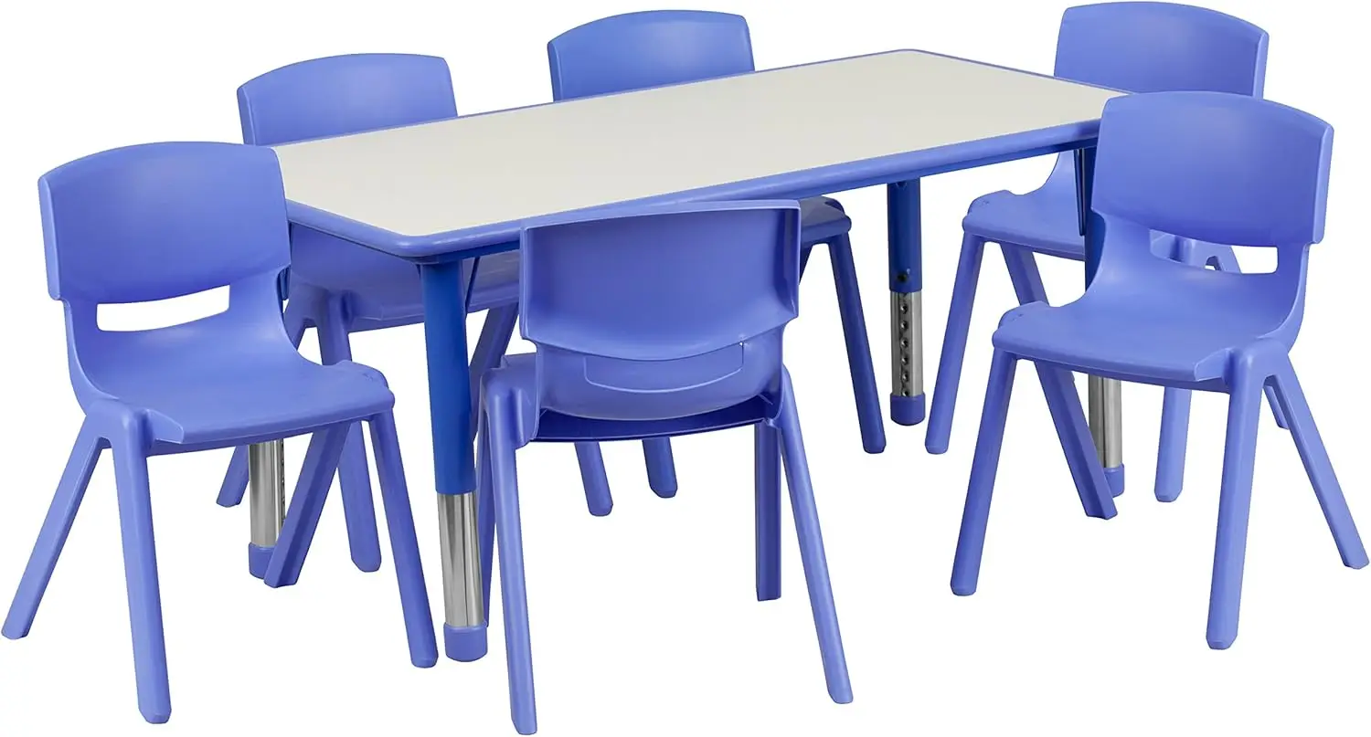 Emmy-Table d'Activité Réglable pour Salle d'Irritation, avec 6 Chaises Empilables, Rectangulaire en Plastique, pour Enfants