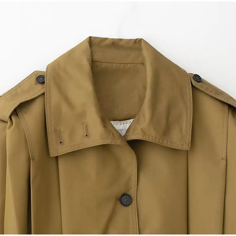 Revers-Langarm-Plissee-Kurzmäntel für Damen, Street-Style, mit Umlegekragen, Epauletten, einreihige Jacken, schicke Damen-Oberbekleidung, neu – Detail 2