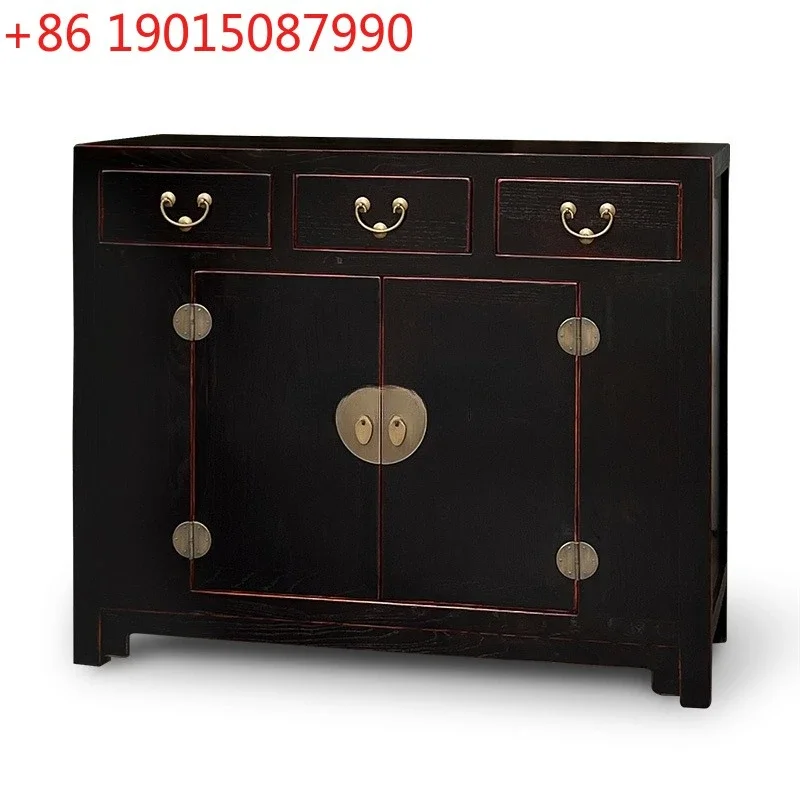 

Chinese neoclassical black lacquer small door old elm shoe cabinet/solid wood antique Ming and Qing furniture locker