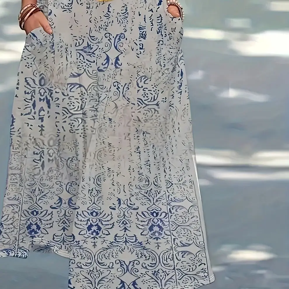 Vestido estampado informal de viajero de moda, que abraza la figura y lavable a máquina, adecuado para ropa de primavera, verano y otoño.