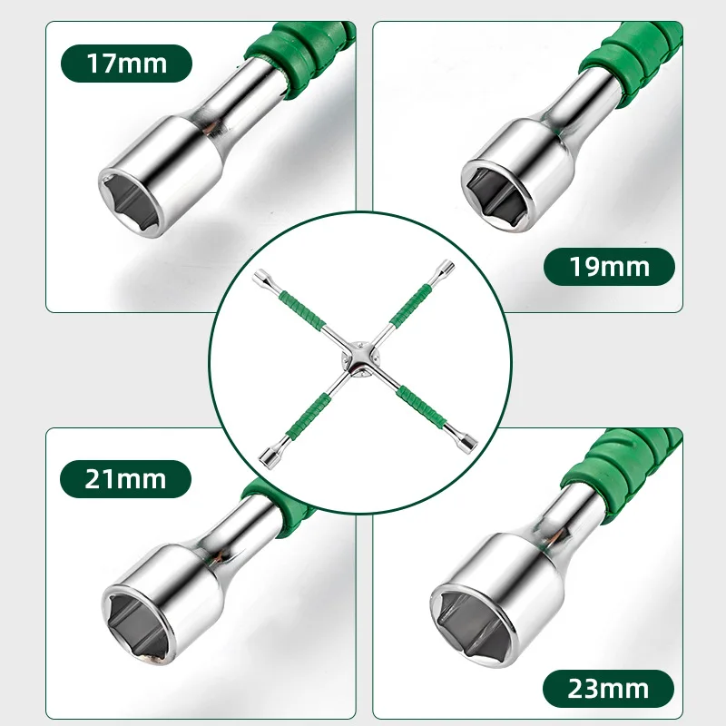 Professional Four Way Car Wheel Lug Nut Cross Wrench,Universal Heavy Duty Socket Spanner,CR-V Steel Tire Repair Replacement Tool