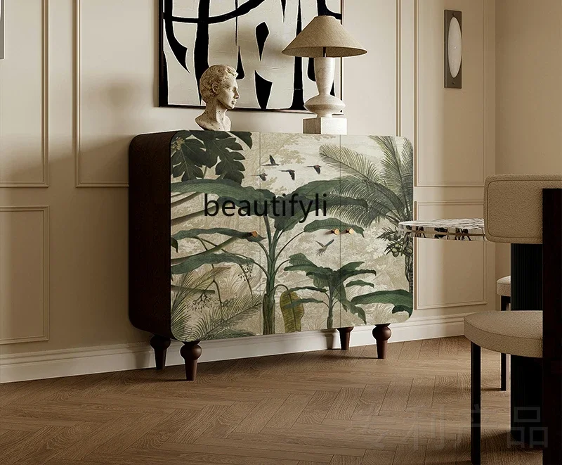 

F Американский средневековый стиль обеденный боковой шкаф из массива дерева, кухонный шкафчик для столовой, окрашенный декоративный шкаф на крыльце