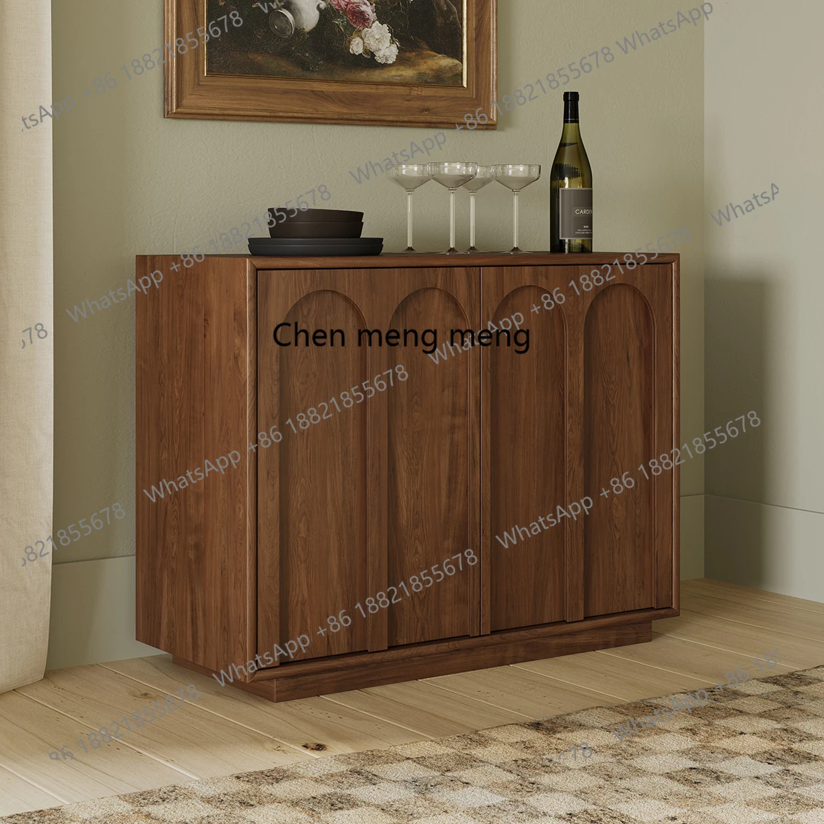 

Solid wood braided rattan dining side cabinet retro small apartment entrance, wall storage, tea cabinet