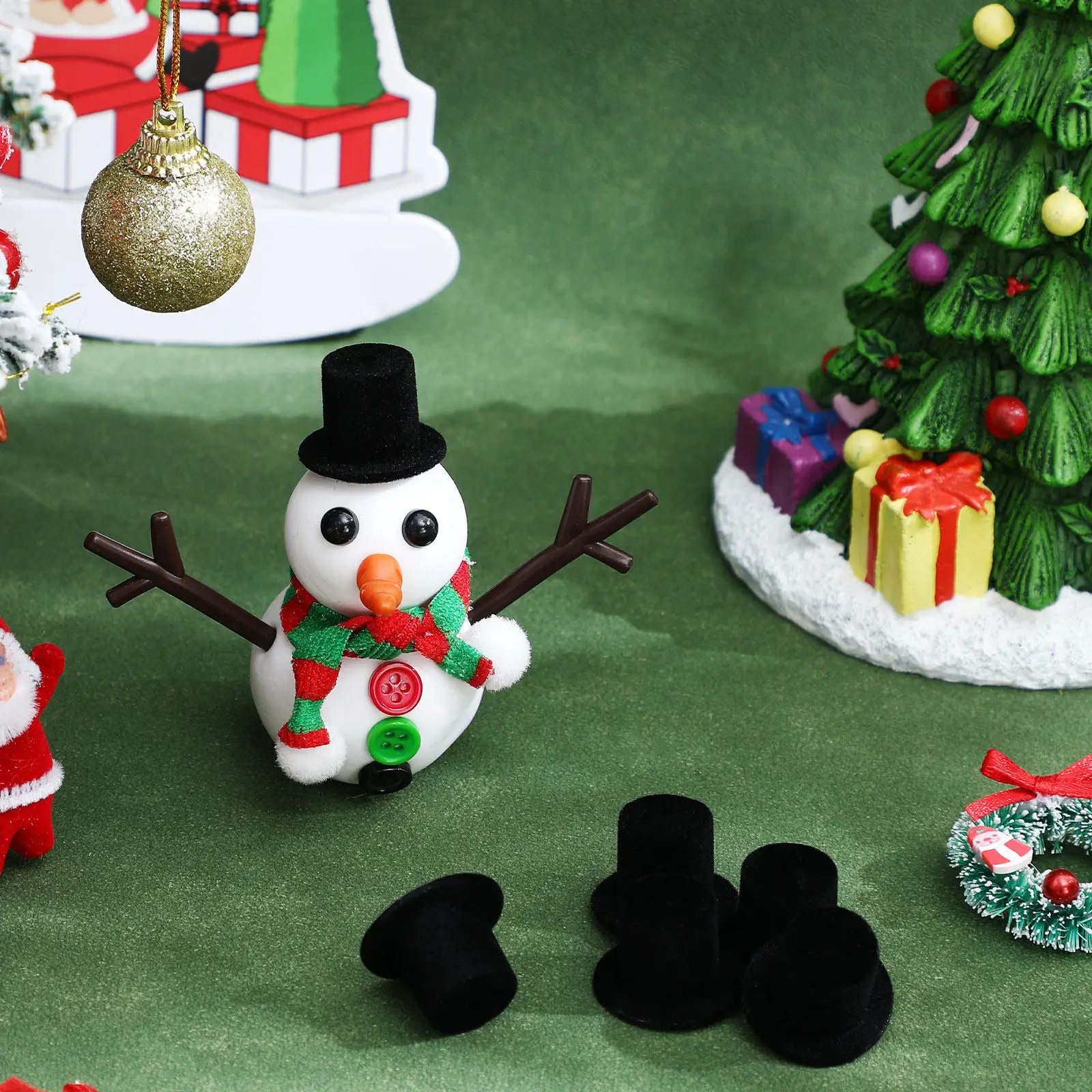 40 peças de chapéu de palhaço decorativo preto, decoração de Natal, boneco de neve, faça você mesmo, cone mini