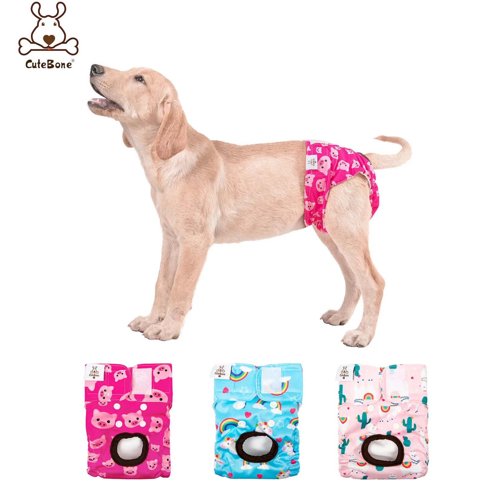 (3pcs per pack) CuteBone Female Dog Diapers Reusable Doggie Period Diapers Washable Dog Nappy Female for Heat Cycle