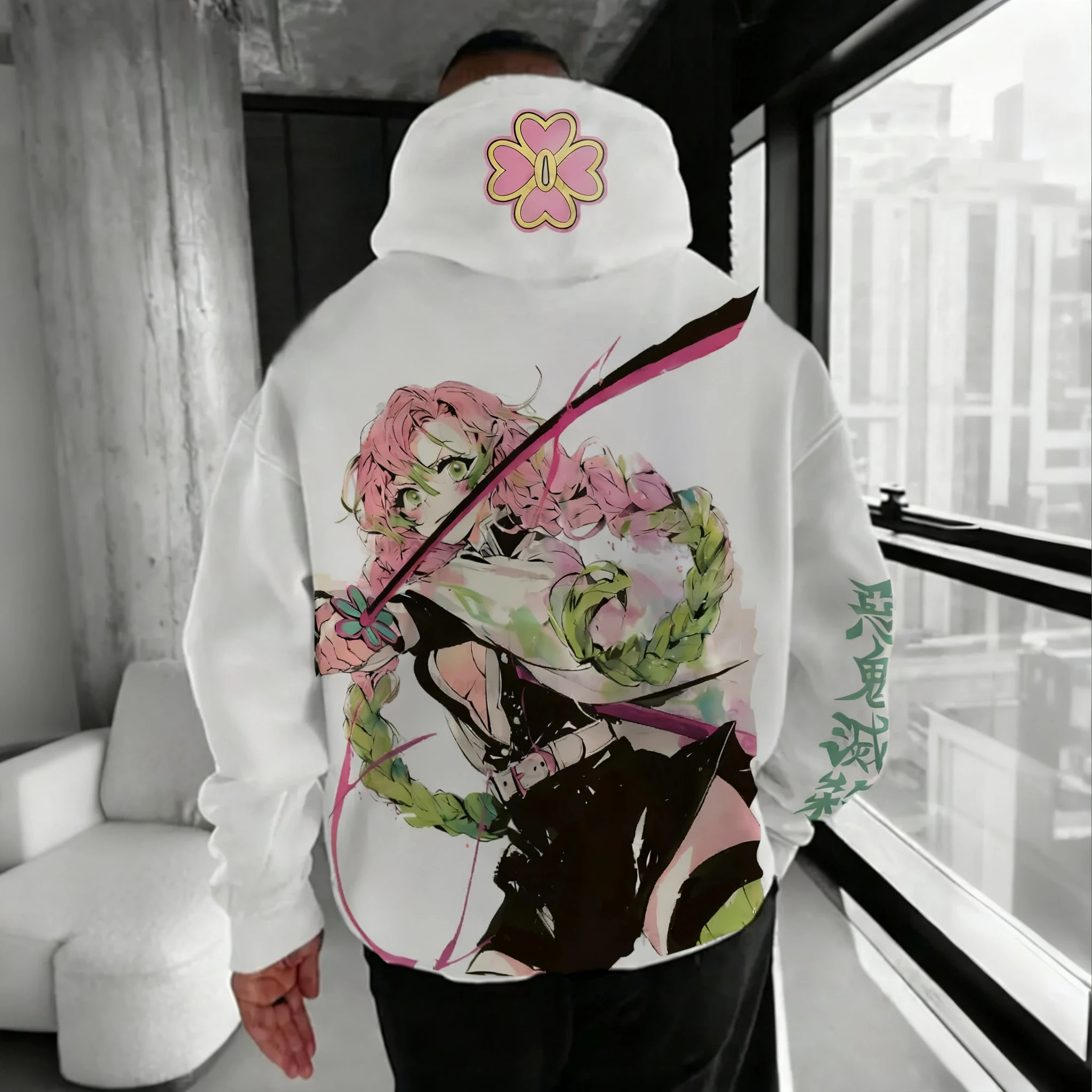 Demon Slayer Anime Co-Branding Herren-Hoodie 2025, Herbst/Winter, neuer Kanroji Mitsuri-Druck, lockeres, lässiges Harajuku-Eltern-Kind-Top