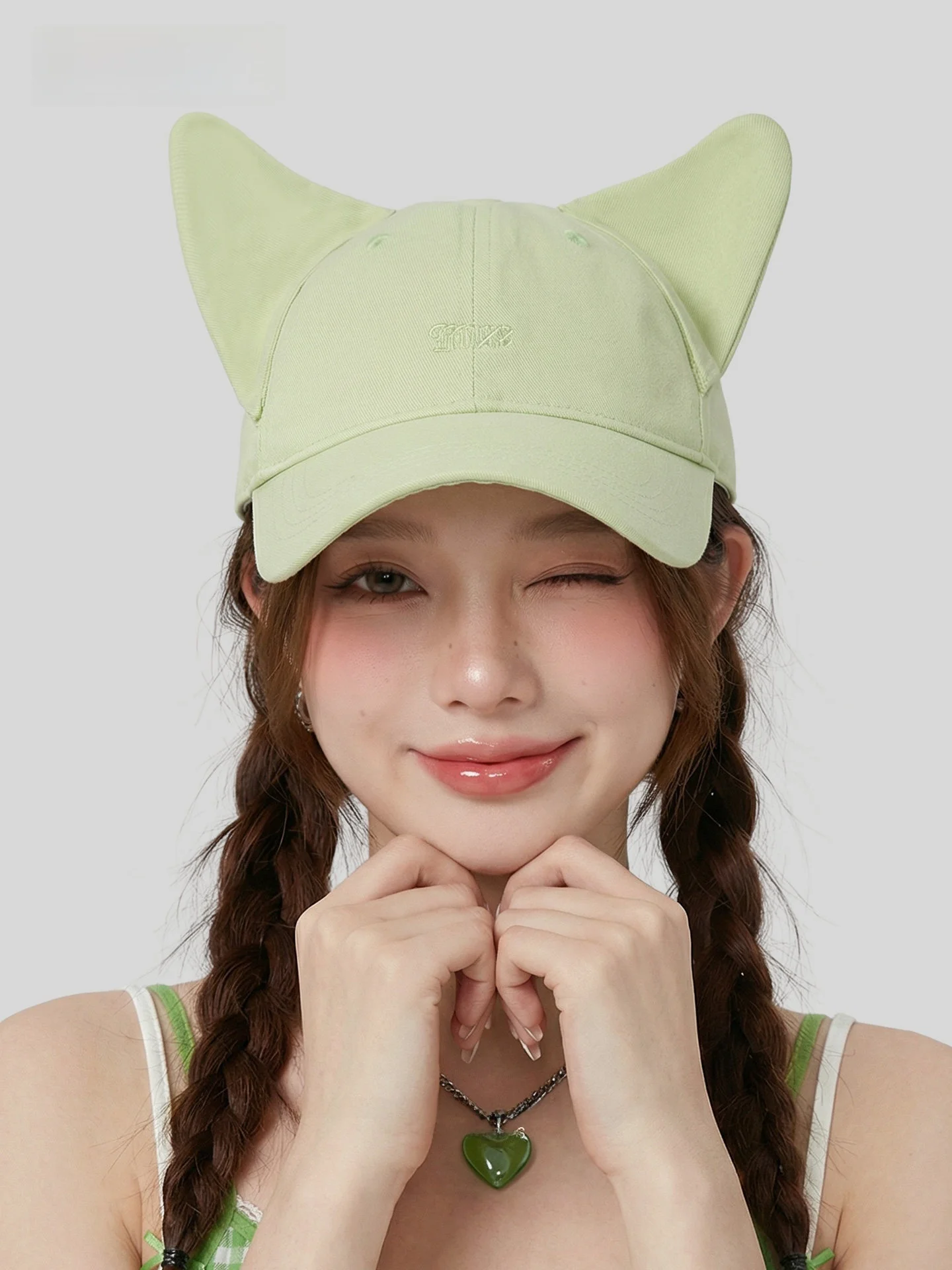 cacuss-ピュアコットンソフトトップ猫耳野球帽女性の春かわいい刺繍甘いスタイル多用途顔痩せダックビルキャップ