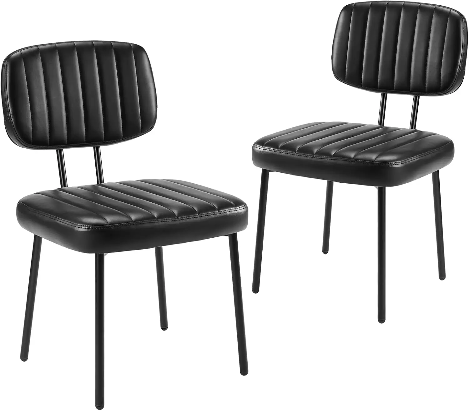 

Room Accent Chairs with Faux Leather Cushion Seat & Metal Legs for Kitchen Living Room - Black Set of 2