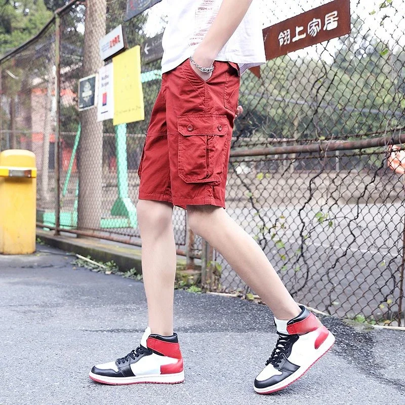 Male Bermuda Short Pants Black Half Button Men's Cargo Shorts Harajuku Loose Strech Designer Y2k Cotton Streetwear New in Casual