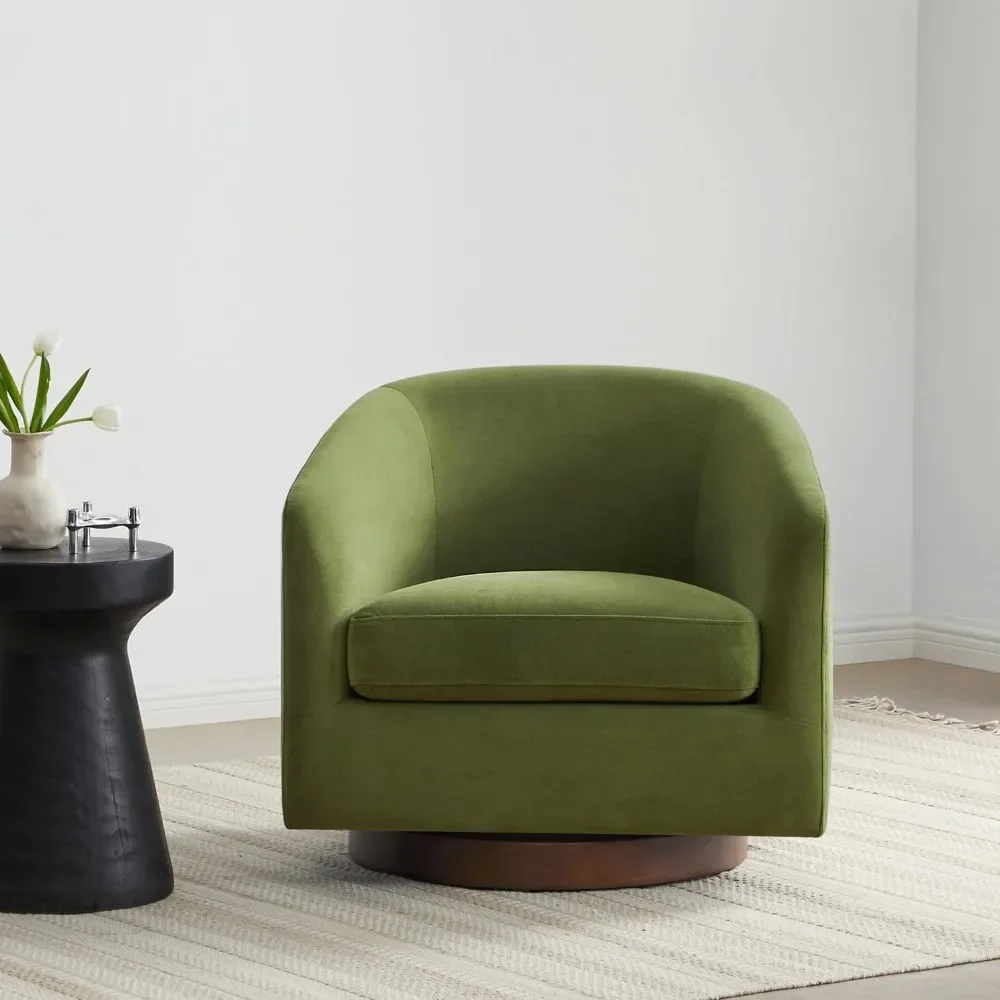 Accent Chair, Round Barrel Chair in Fabric for Living Room Bedroom, Forest Green, Swivel Velvet Accent Chair Armchair