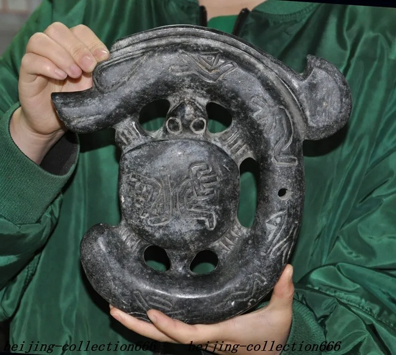 weird China Hongshan Culture old Jade carved Feng Shui turtle dragon hook statue