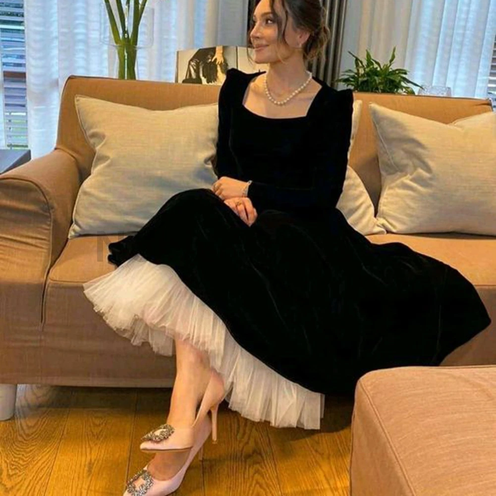 

Elegant Square Collar Velour A-LINE Ankle-Length Evening Dress Formal Gown Customize