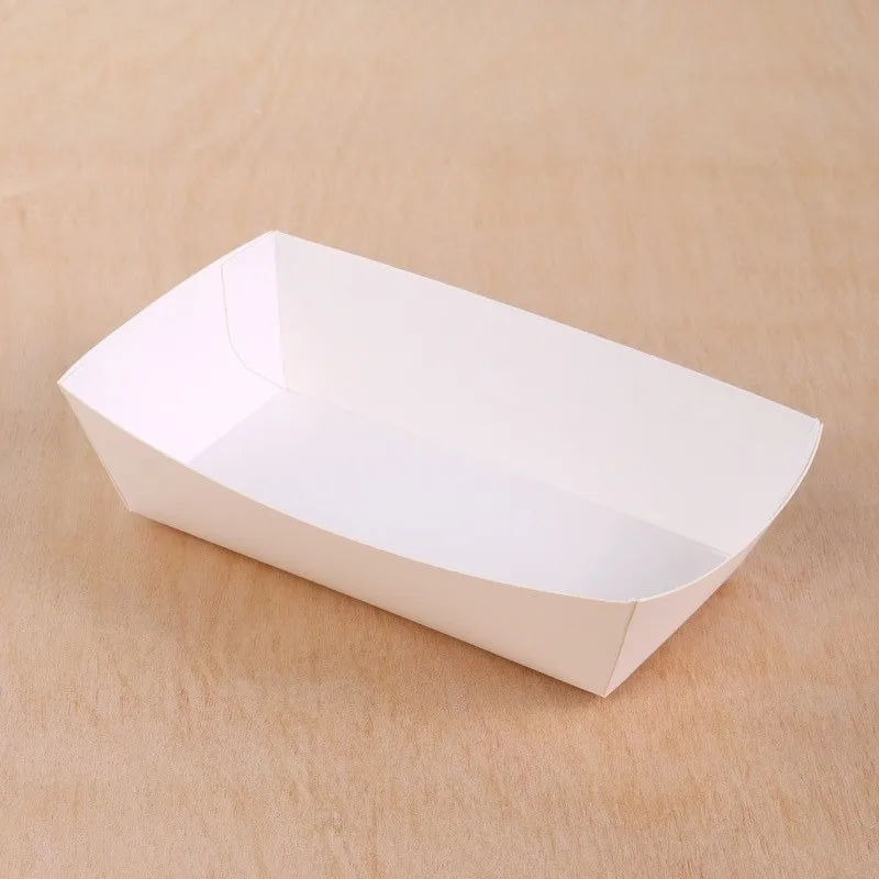 100pcs Disposable White Paper Boat Shaped Packing Boxes Barbecue Fried Food Hot Dog Snacks Picnic Packaging