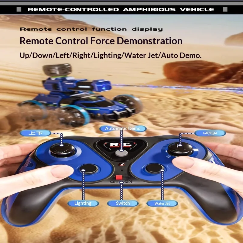 Amphibious Remote Control Car 4WD Waterproof RC Stunt Car Water Spray All Terrain Off-Road Kids Boys Toy Birthday Gift