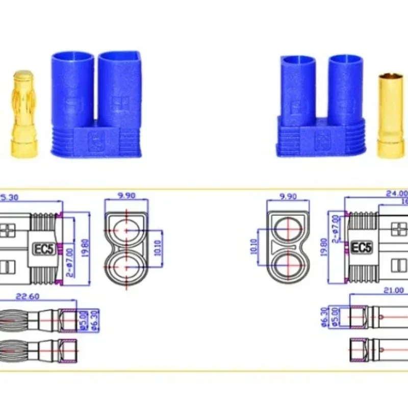 EC5 Connector Kit Male and Female Bullet  Gold Plated Banana Plug for RC Connector  Parts Ec5 Male Female